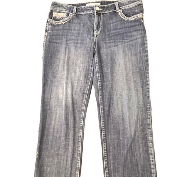 Chico Platinum Jeans Women Size 2 Blue Denim Dark Wash Straight W35 L26.5 BLING - Picture 16 of 16